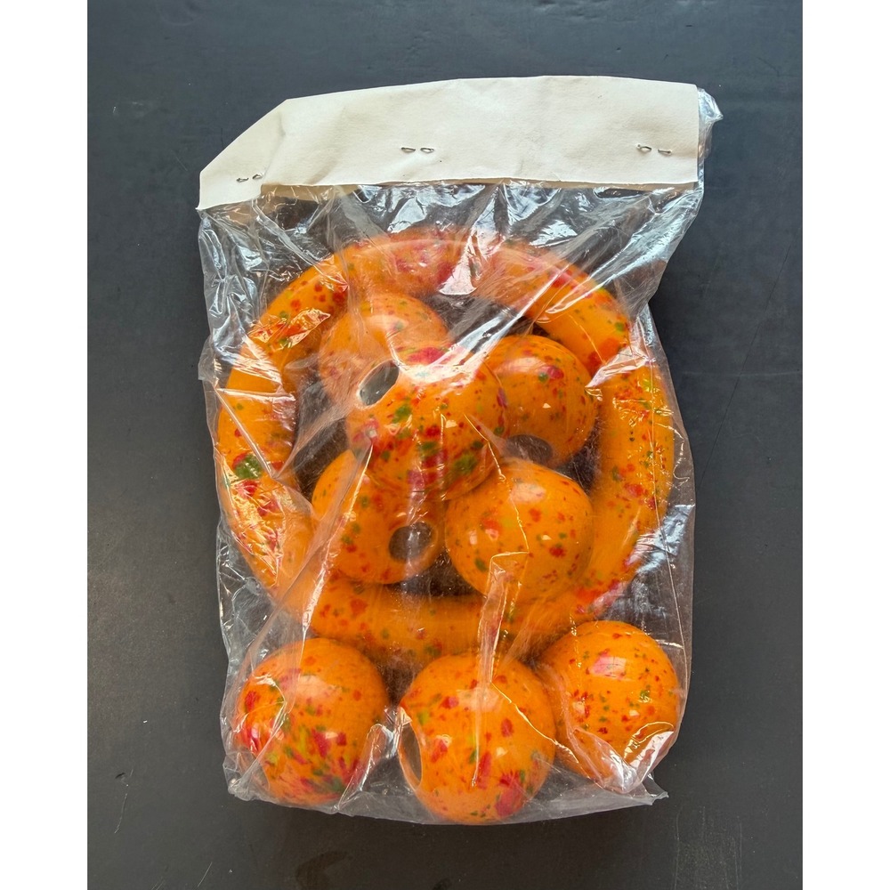 Vintage Firecracker Orange Ceramic Macrame Bead Set Large Ring and 8 Spheres